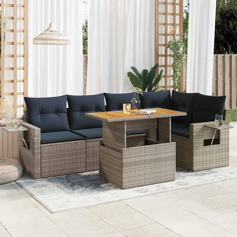 vidaXL Set mobilier grădină cu perne, 6 piese, gri, poliratan
