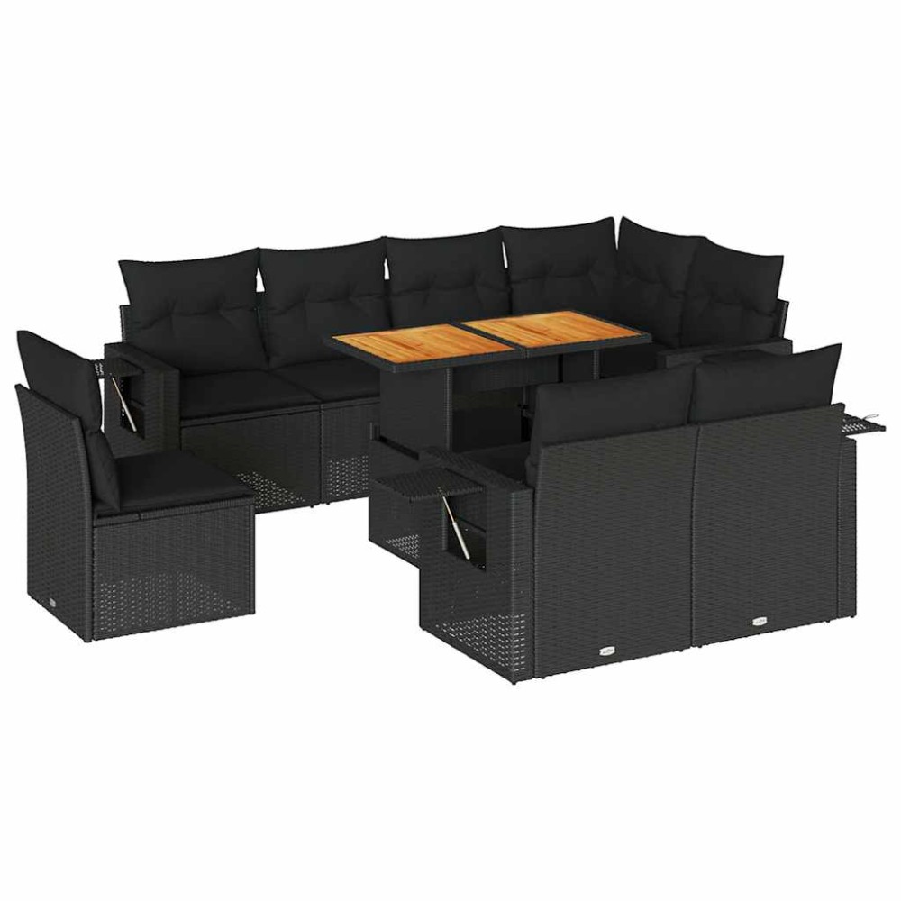 vidaXL Set mobilier de grădină cu perne, 9 piese, negru, poliratan