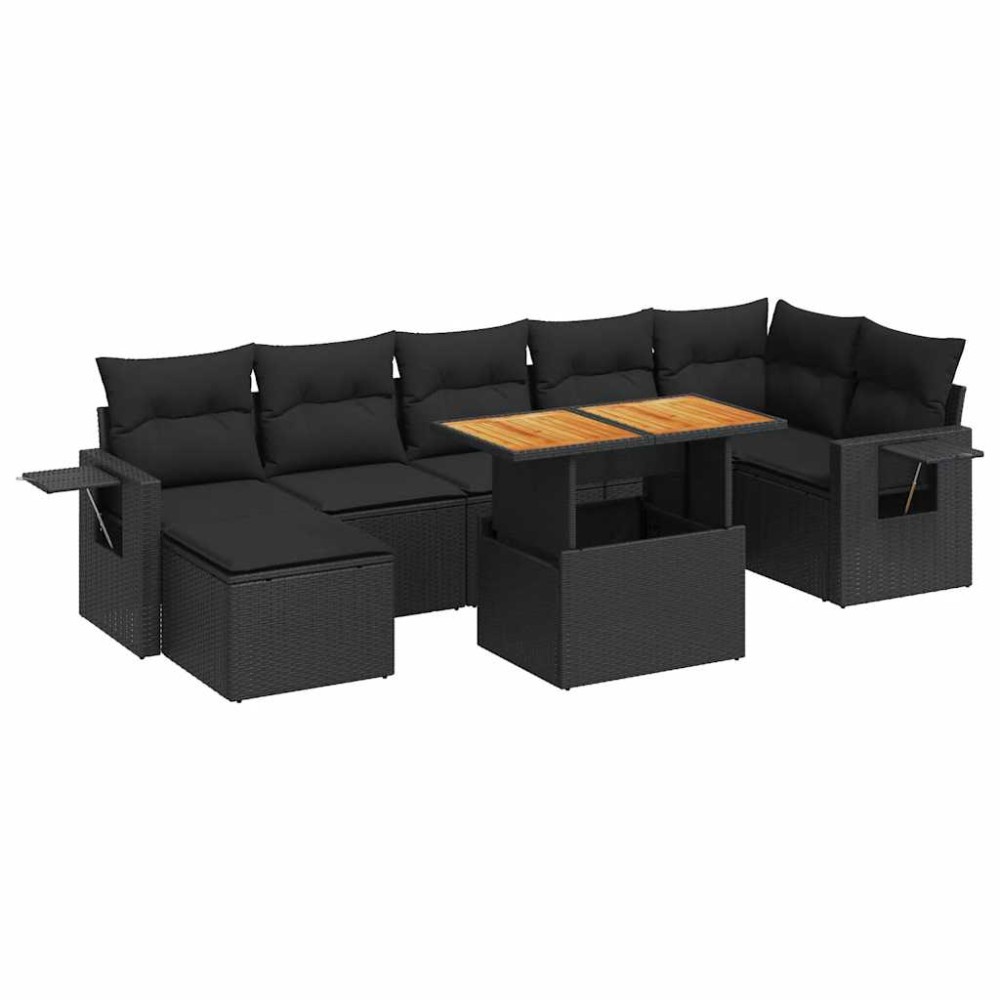 vidaXL Set mobilier de grădină cu perne, 8 piese, negru, poliratan