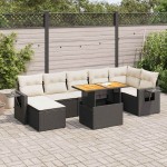 vidaXL Set mobilier de grădină cu perne, 8 piese, negru, poliratan vidaXL Set mobilier de grădină cu perne, 8 piese, negru, poliratan