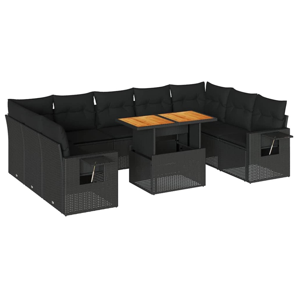 vidaXL Set canapele de grădină cu perne, 10 piese, negru, poliratan