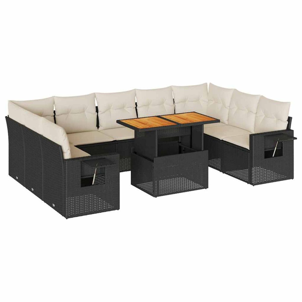 vidaXL Set canapele de grădină cu perne, 10 piese, negru, poliratan