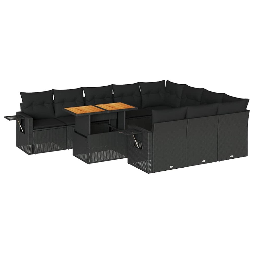 vidaXL Set canapele de grădină cu perne, 11 piese, negru, poliratan