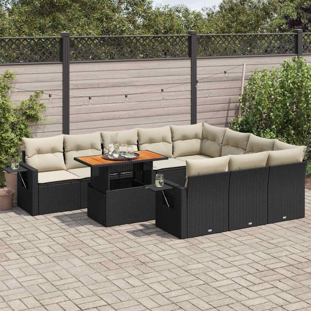 vidaXL Set canapele de grădină cu perne, 11 piese, negru, poliratan