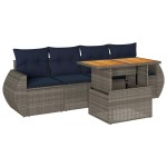 vidaXL Set canapea de grădină cu perne, 5 piese, gri, poliratan