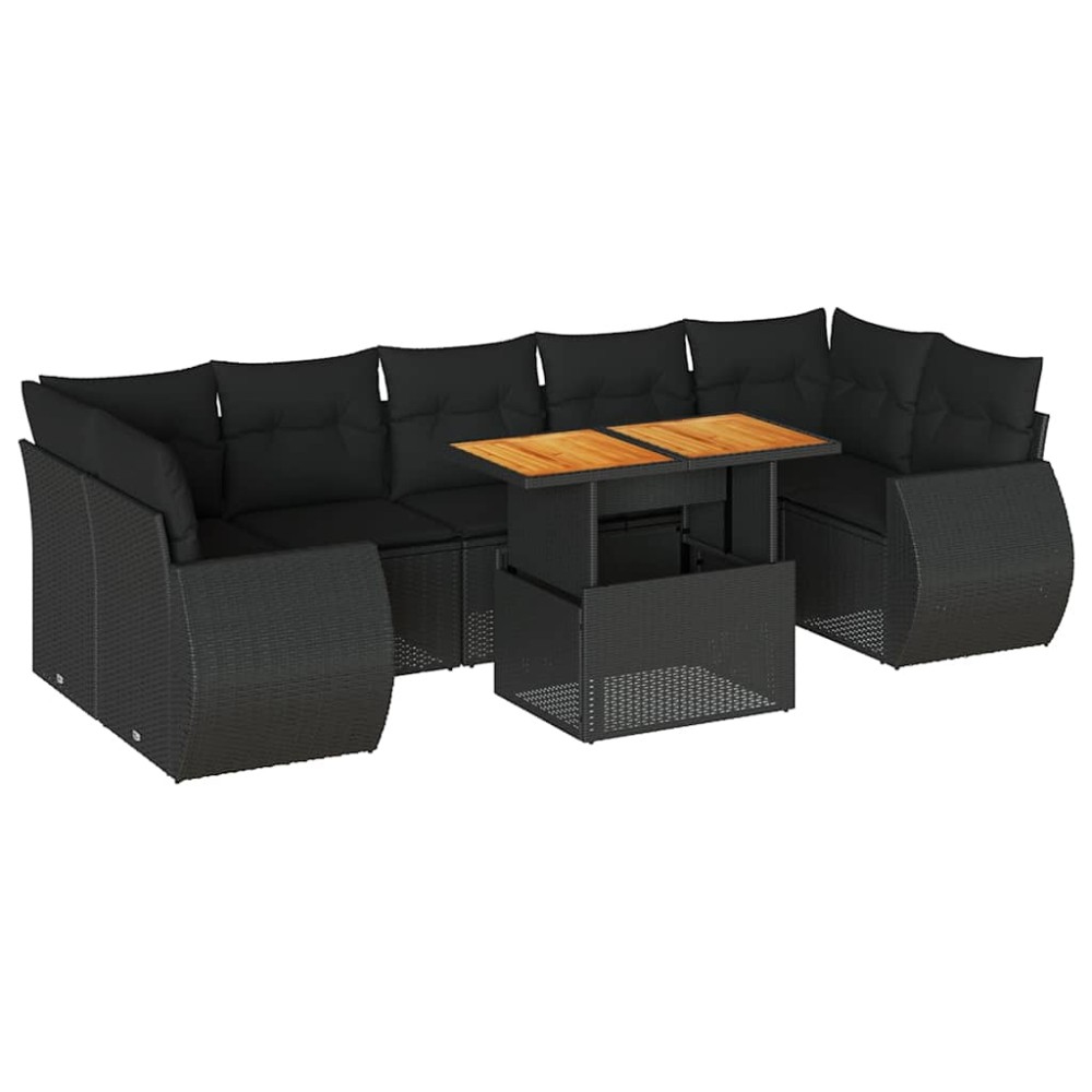 vidaXL Set mobilier de grădină cu perne, 8 piese, negru, poliratan
