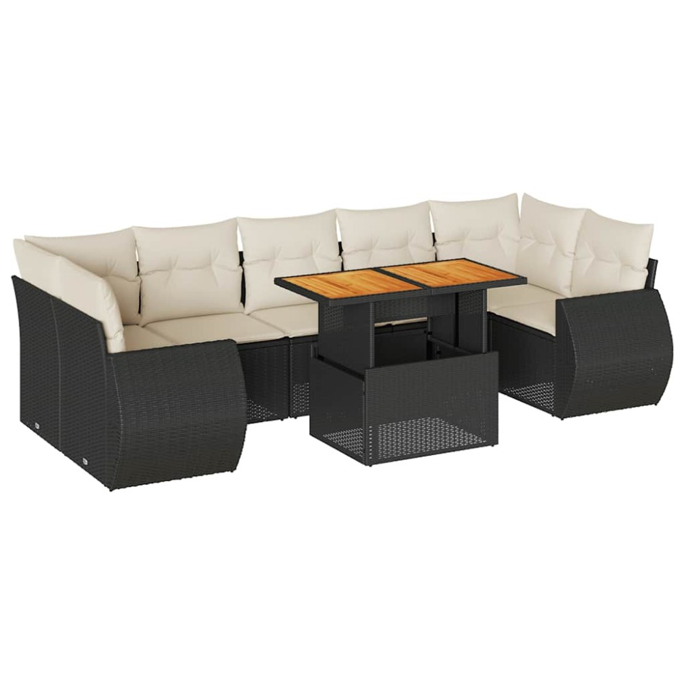 vidaXL Set mobilier de grădină cu perne, 8 piese, negru, poliratan