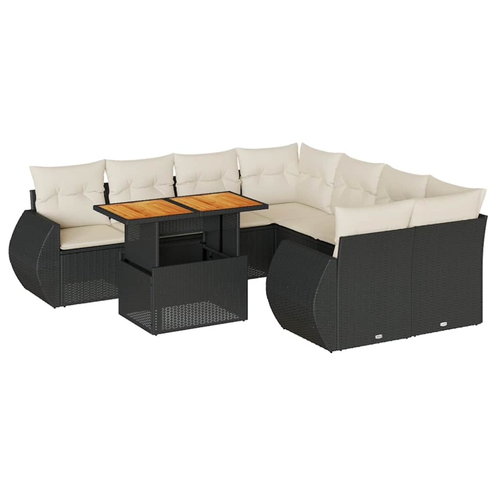 vidaXL Set mobilier de grădină cu perne, 9 piese, negru, poliratan