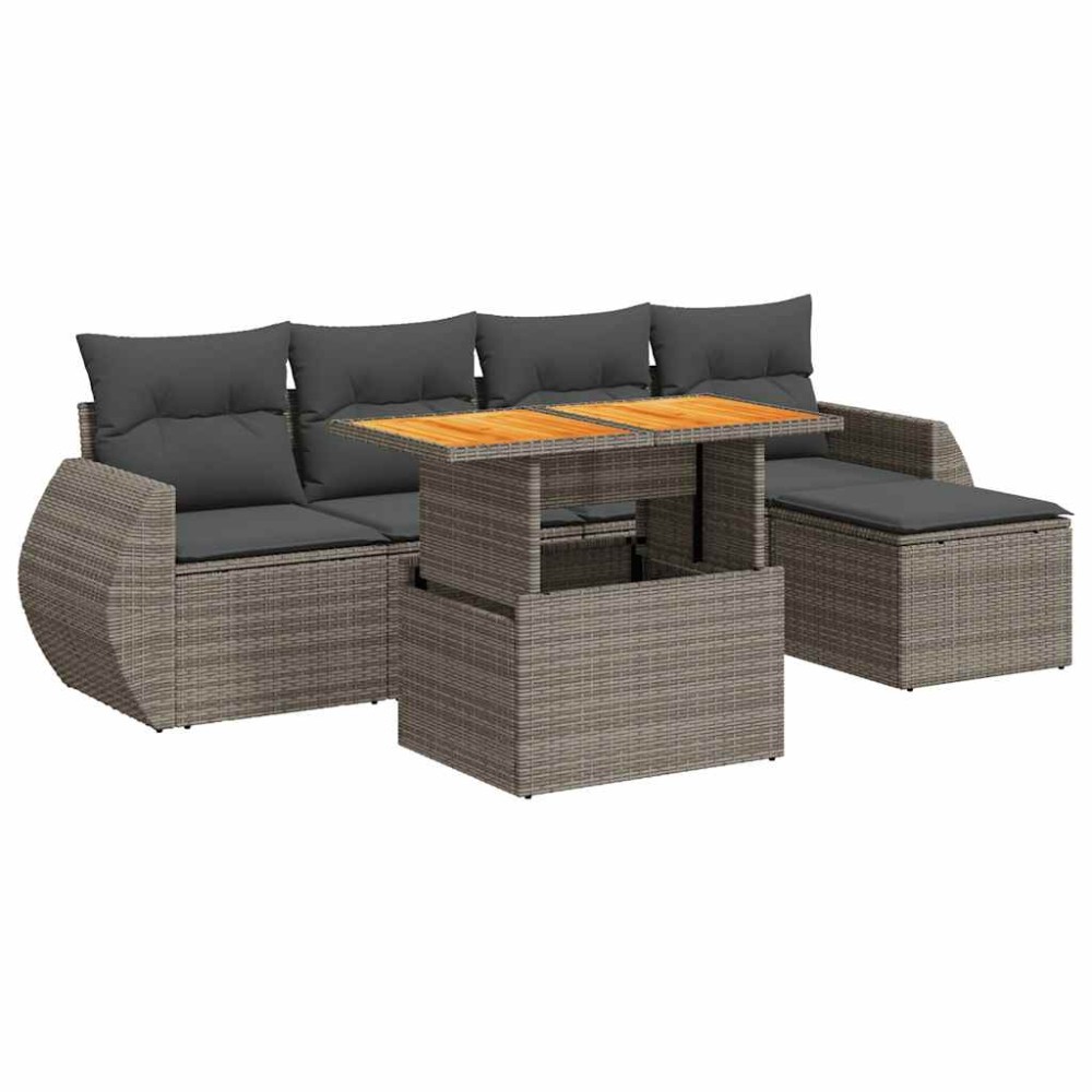 vidaXL Set mobilier grădină cu perne, 6 piese, gri, poliratan