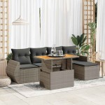 vidaXL Set mobilier grădină cu perne, 6 piese, gri, poliratan vidaXL Set mobilier grădină cu perne, 6 piese, gri, poliratan
