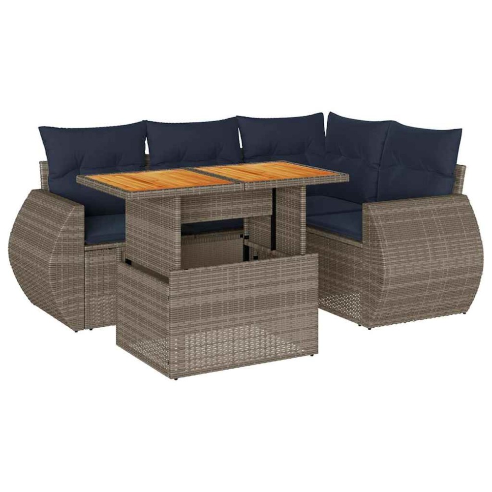 vidaXL Set canapea de grădină cu perne, 5 piese, gri, poliratan