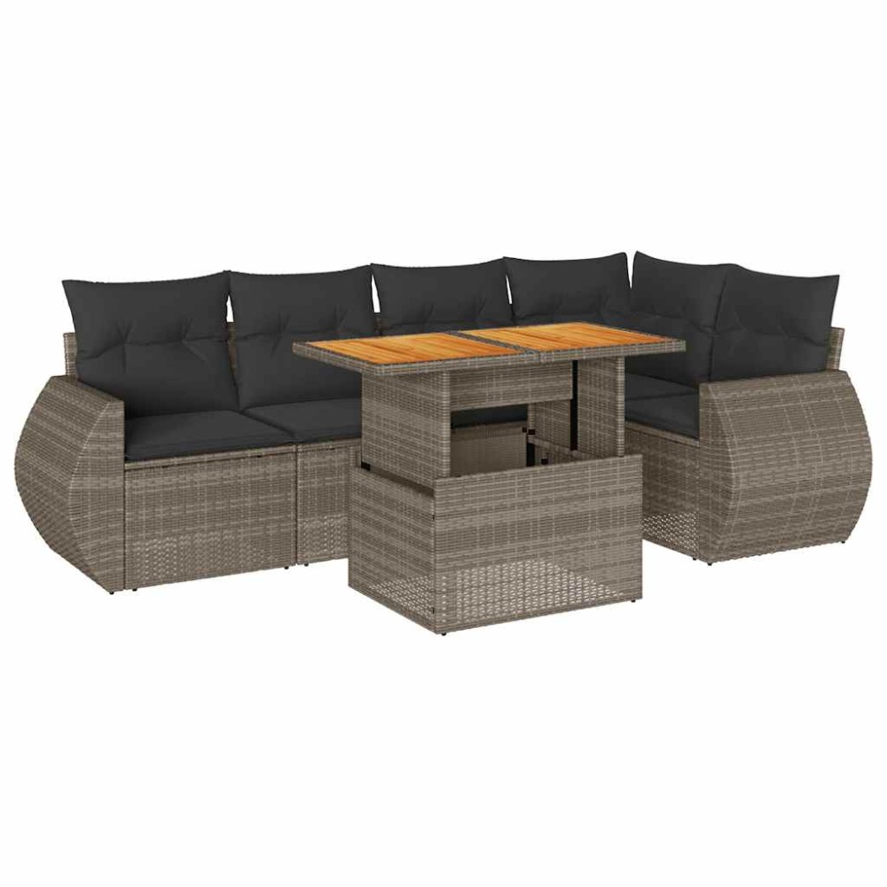vidaXL Set mobilier grădină cu perne, 6 piese, gri, poliratan