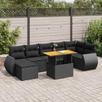 vidaXL Set mobilier de grădină cu perne, 8 piese, negru, poliratan vidaXL Set mobilier de grădină cu perne, 8 piese, negru, poliratan