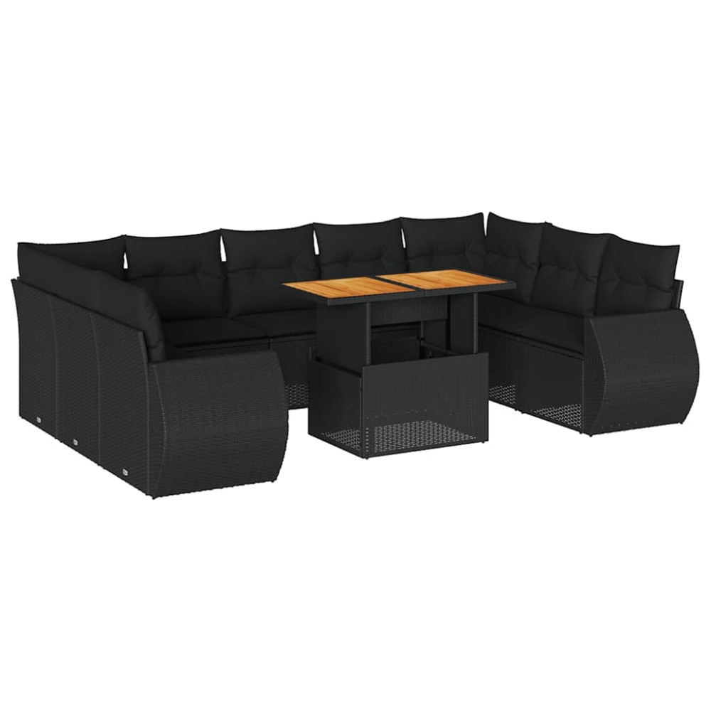vidaXL Set canapele de grădină cu perne, 10 piese, negru, poliratan