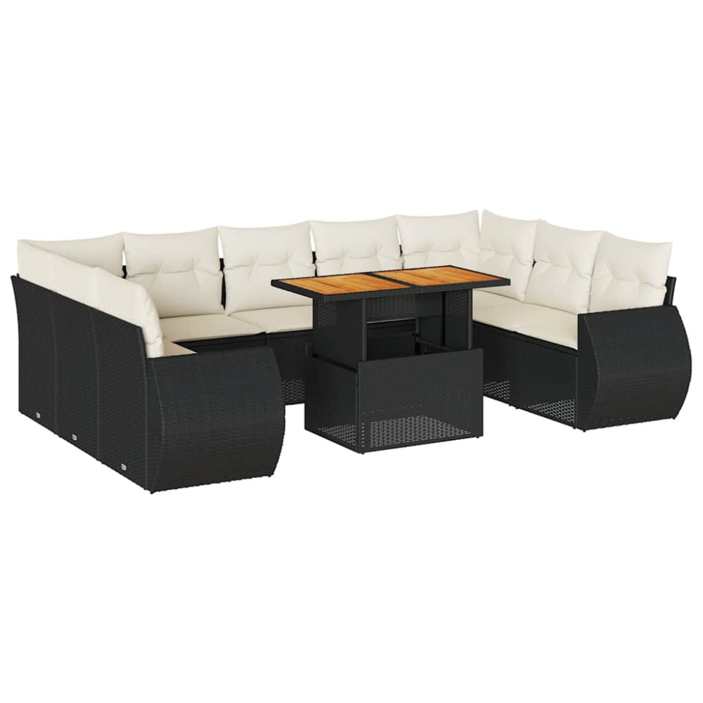 vidaXL Set canapele de grădină cu perne, 10 piese, negru, poliratan