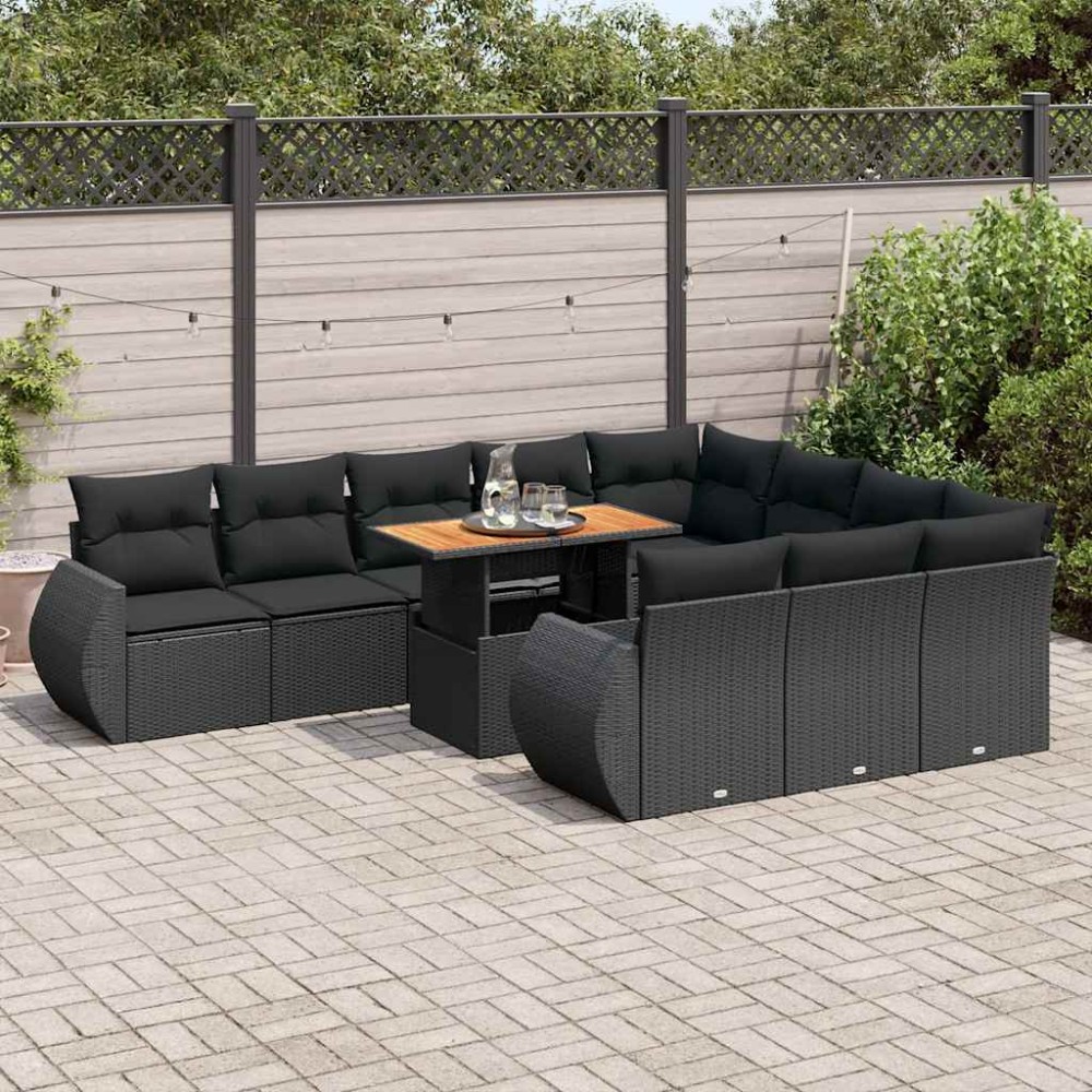 vidaXL Set canapele de grădină cu perne, 11 piese, negru, poliratan