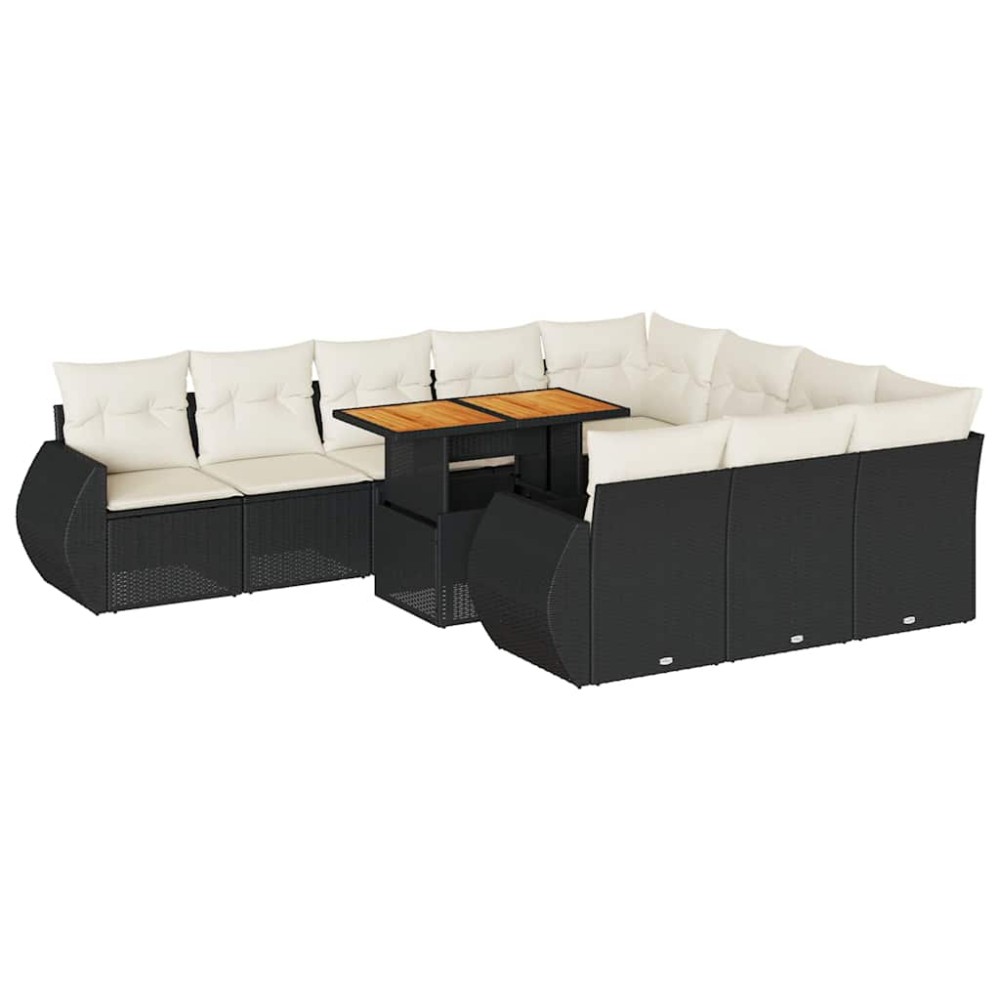 vidaXL Set canapele de grădină cu perne, 11 piese, negru, poliratan