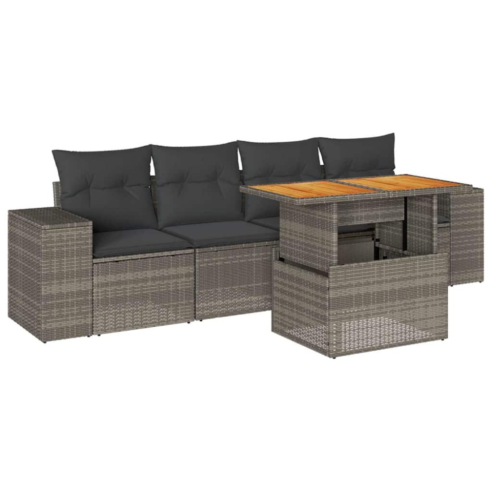 vidaXL Set canapea de grădină cu perne, 5 piese, gri, poliratan
