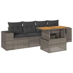 vidaXL Set canapea de grădină cu perne, 5 piese, gri, poliratan
