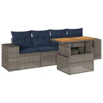 vidaXL Set canapea de grădină cu perne, 5 piese, gri, poliratan
