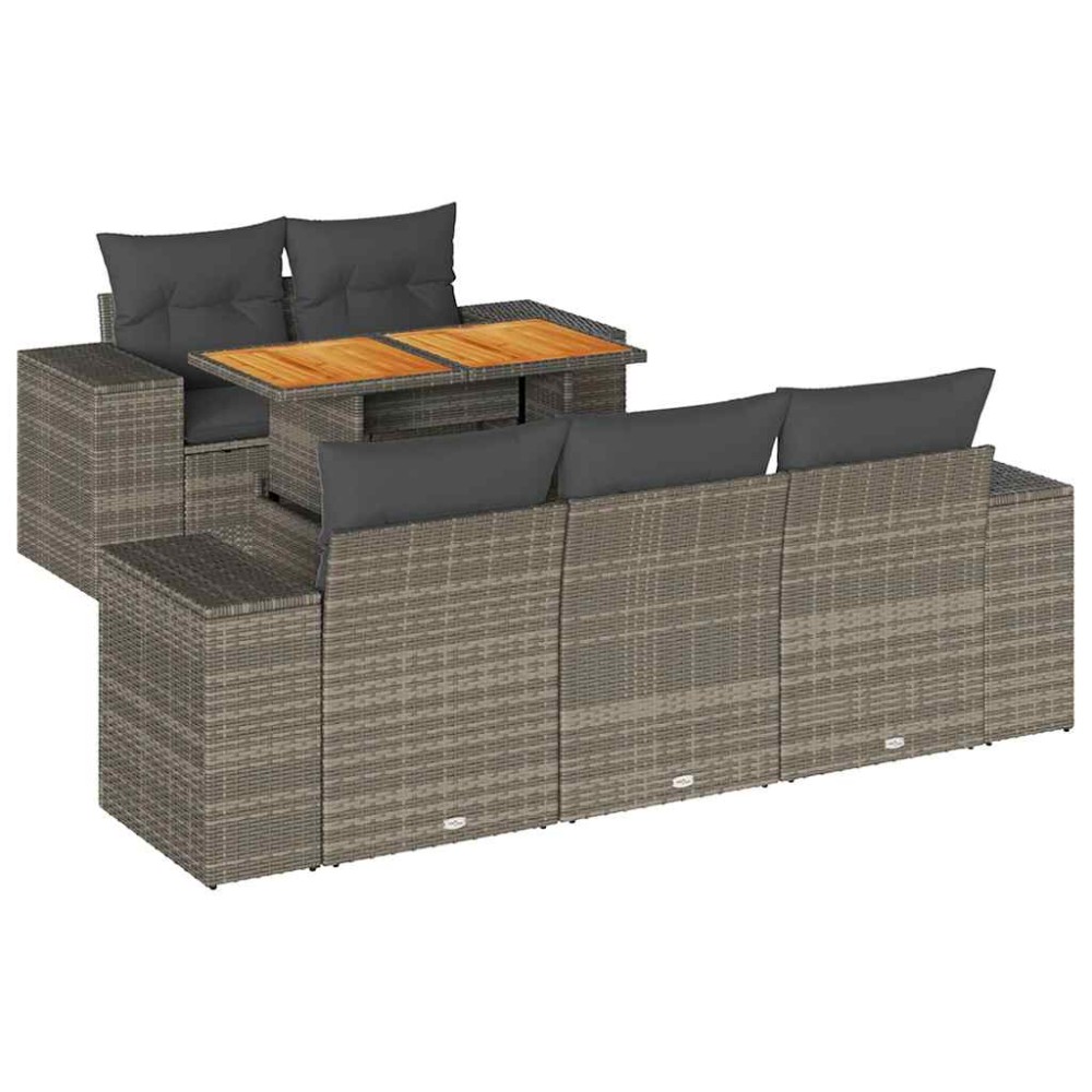 vidaXL Set mobilier grădină cu perne, 6 piese, gri, poliratan