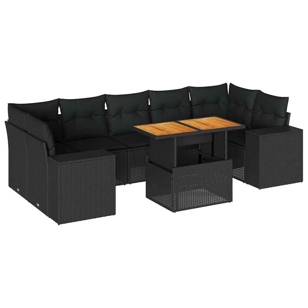 vidaXL Set mobilier de grădină cu perne, 8 piese, negru, poliratan