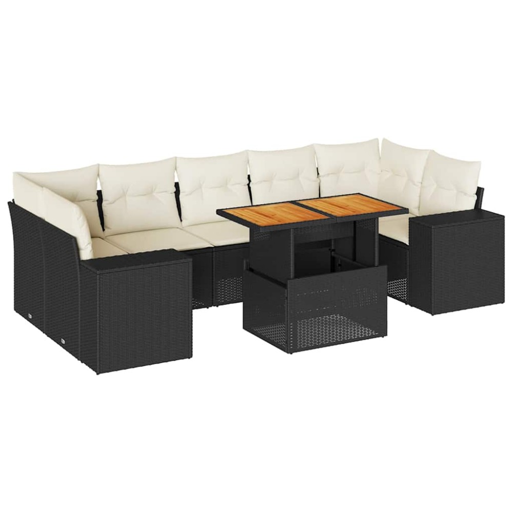 vidaXL Set mobilier de grădină cu perne, 8 piese, negru, poliratan