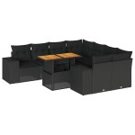 vidaXL Set mobilier de grădină cu perne, 9 piese, negru, poliratan