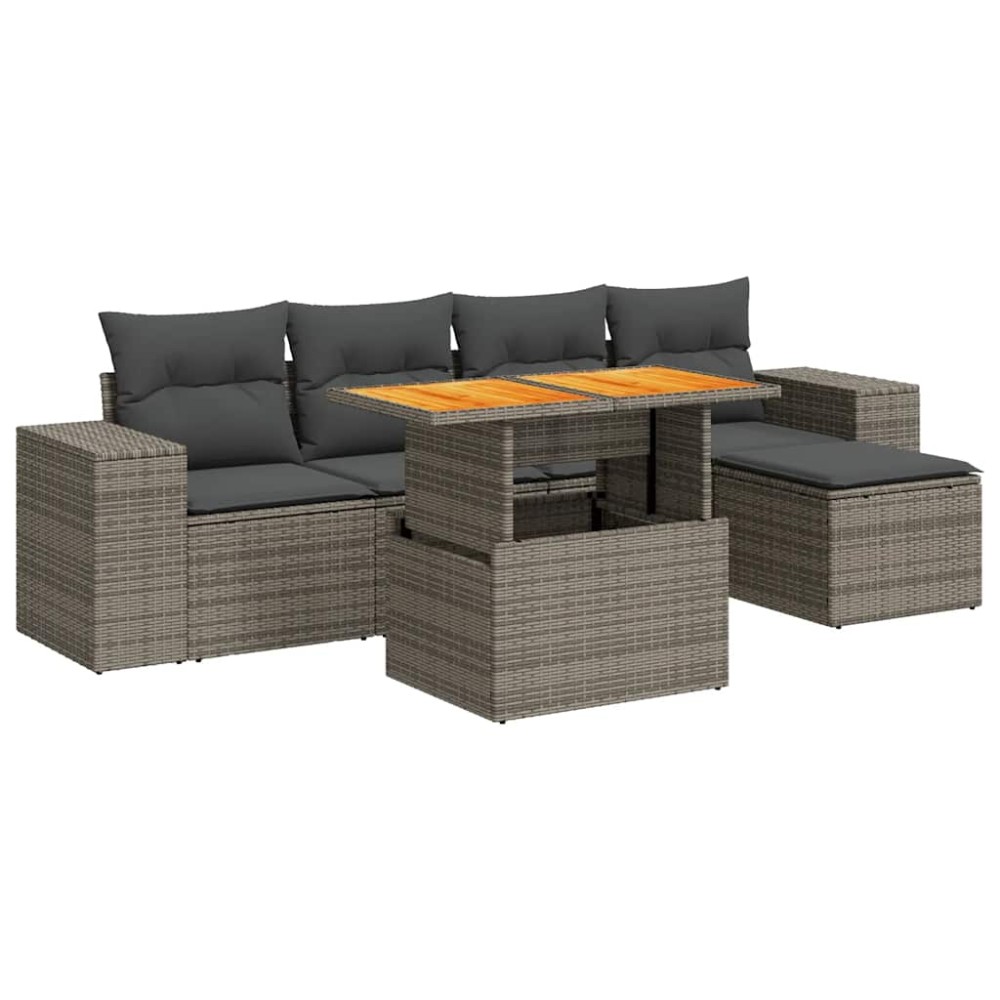 vidaXL Set mobilier grădină cu perne, 6 piese, gri, poliratan
