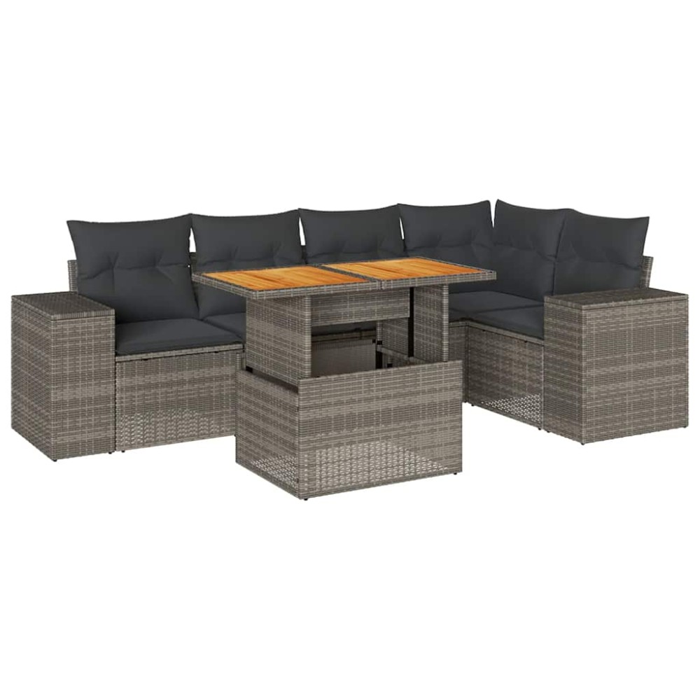 vidaXL Set mobilier grădină cu perne, 6 piese, gri, poliratan
