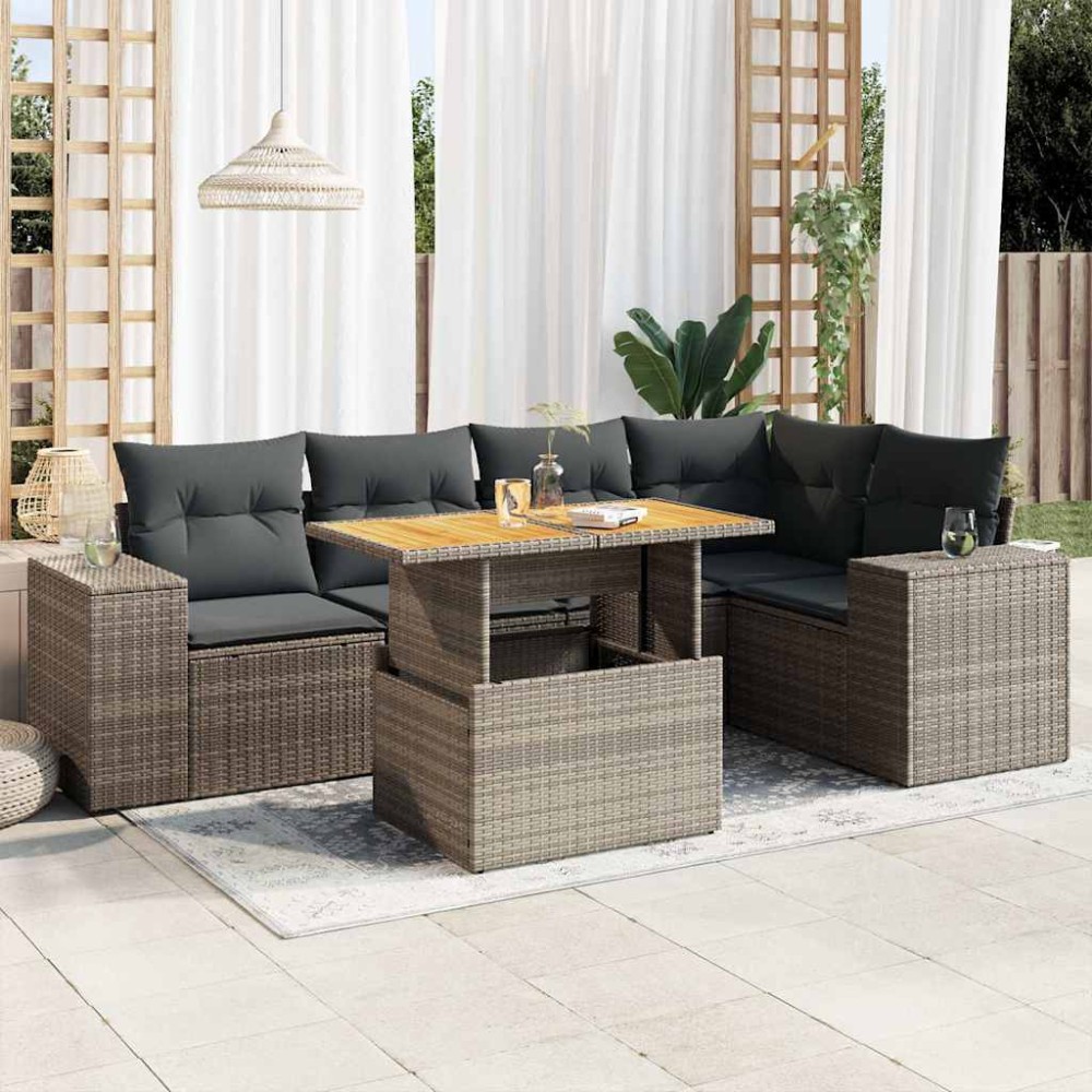 vidaXL Set mobilier grădină cu perne, 6 piese, gri, poliratan