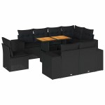 vidaXL Set mobilier de grădină cu perne, 9 piese, negru, poliratan vidaXL Set mobilier de grădină cu perne, 9 piese, negru, poliratan