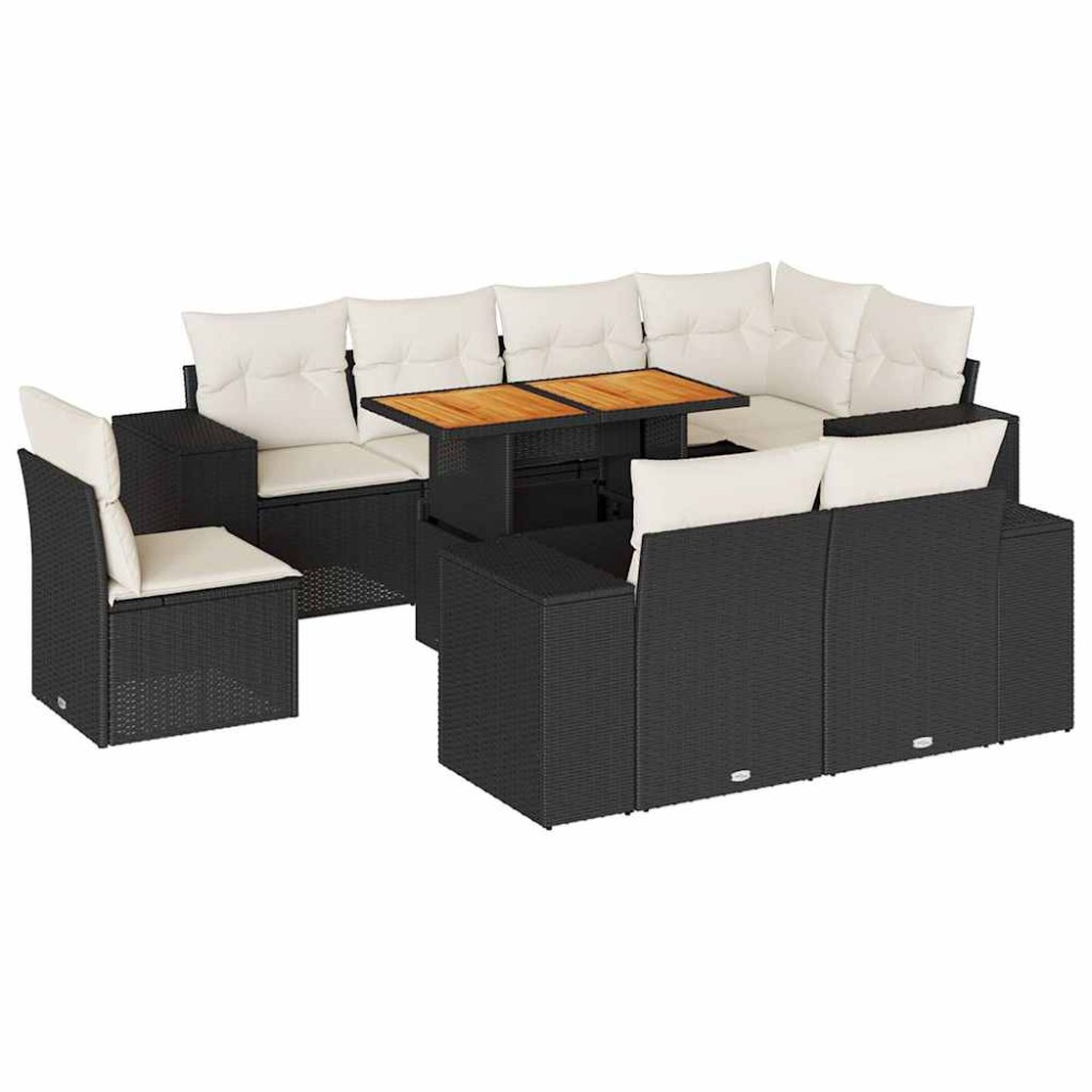 vidaXL Set mobilier de grădină cu perne, 9 piese, negru, poliratan