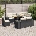 vidaXL Set mobilier de grădină cu perne, 9 piese, negru, poliratan