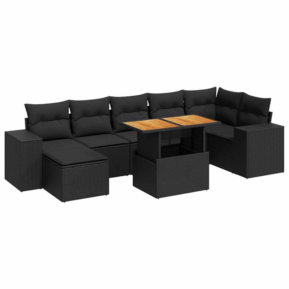 vidaXL Set mobilier de grădină cu perne, 8 piese, negru, poliratan