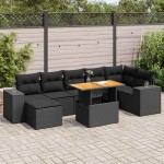vidaXL Set mobilier de grădină cu perne, 8 piese, negru, poliratan vidaXL Set mobilier de grădină cu perne, 8 piese, negru, poliratan