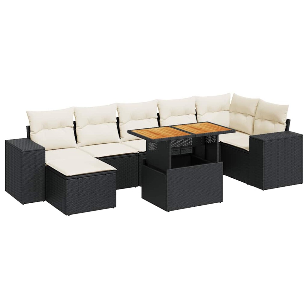 vidaXL Set mobilier de grădină cu perne, 8 piese, negru, poliratan