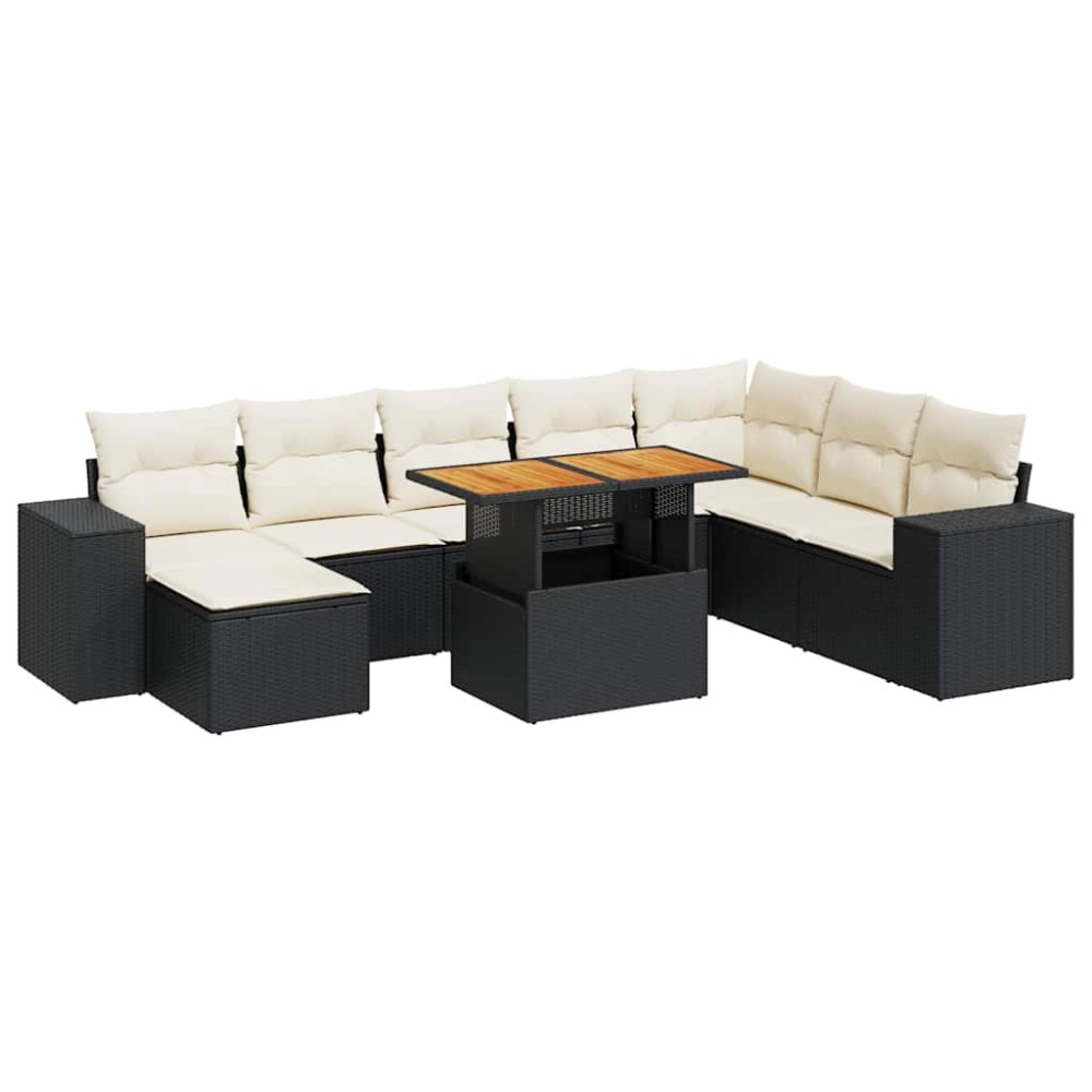 vidaXL Set mobilier grădină perne 9 piese negru poliratan/lemn acacia