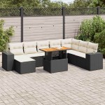 vidaXL Set mobilier grădină perne 9 piese negru poliratan/lemn acacia vidaXL Set mobilier grădină perne 9 piese negru poliratan/lemn acacia