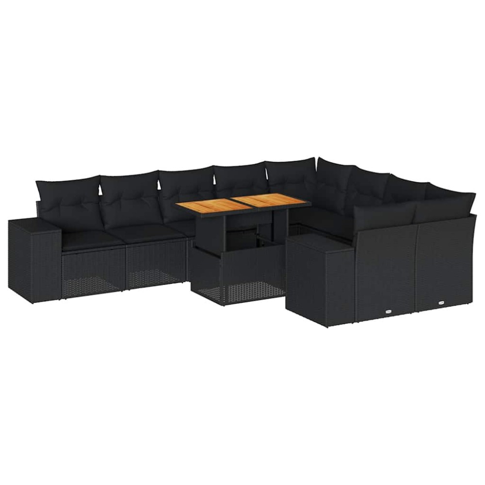 vidaXL Set canapele de grădină cu perne, 10 piese, negru, poliratan