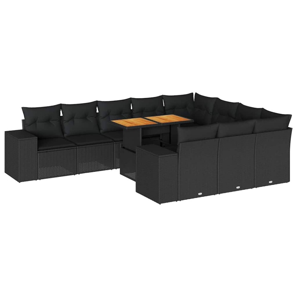 vidaXL Set canapele de grădină cu perne, 10 piese, negru, poliratan