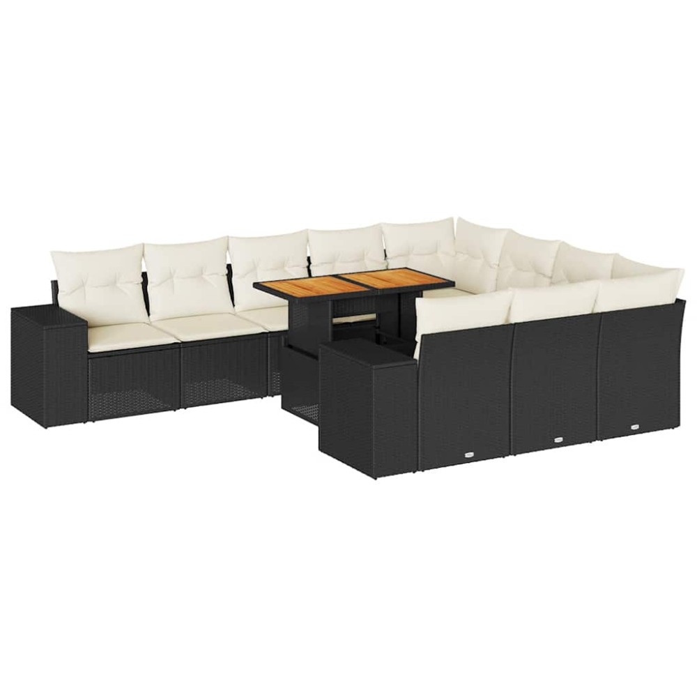 vidaXL Set canapele de grădină cu perne, 10 piese, negru, poliratan