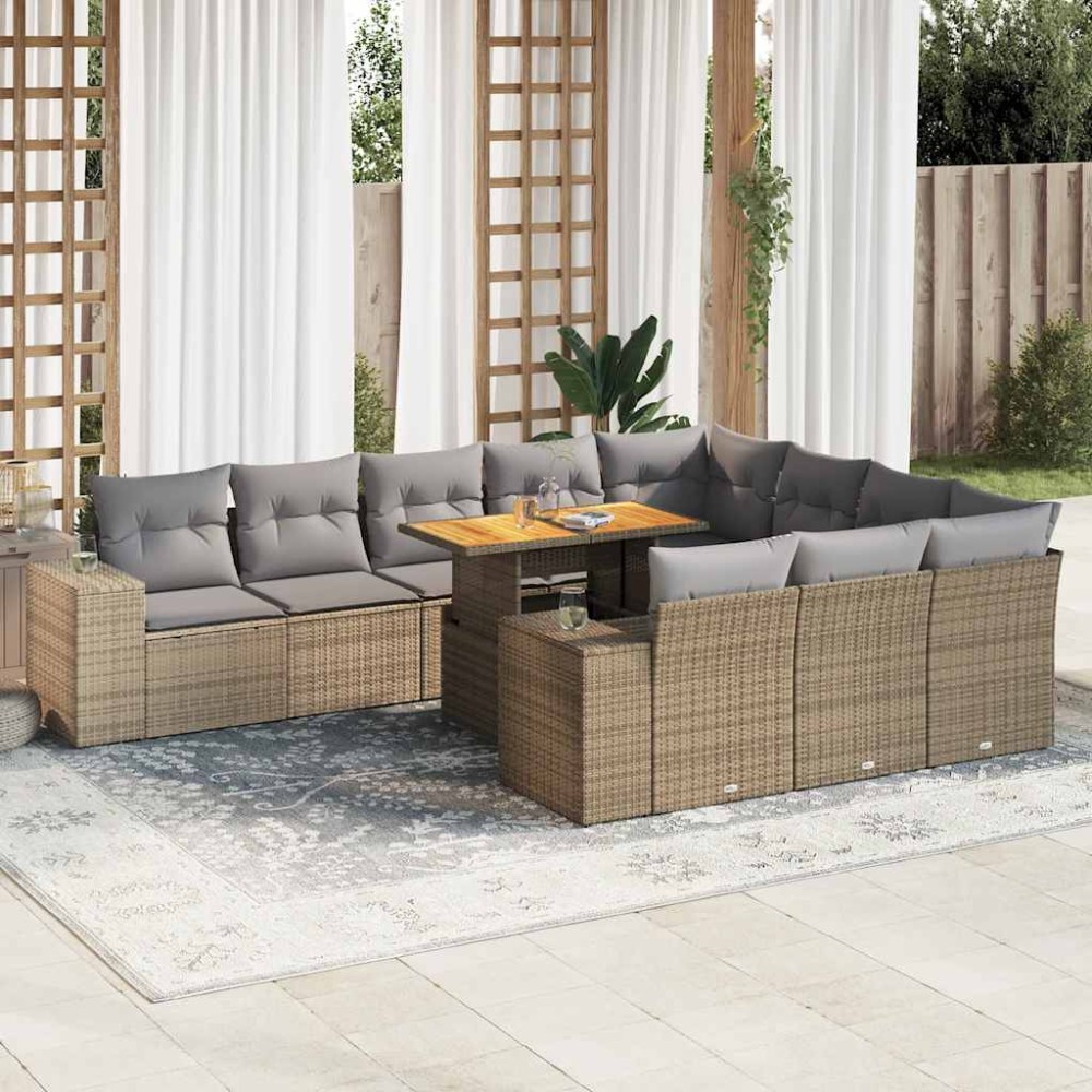 vidaXL Set canapele de grădină cu perne, 10 piese, bej, poliratan