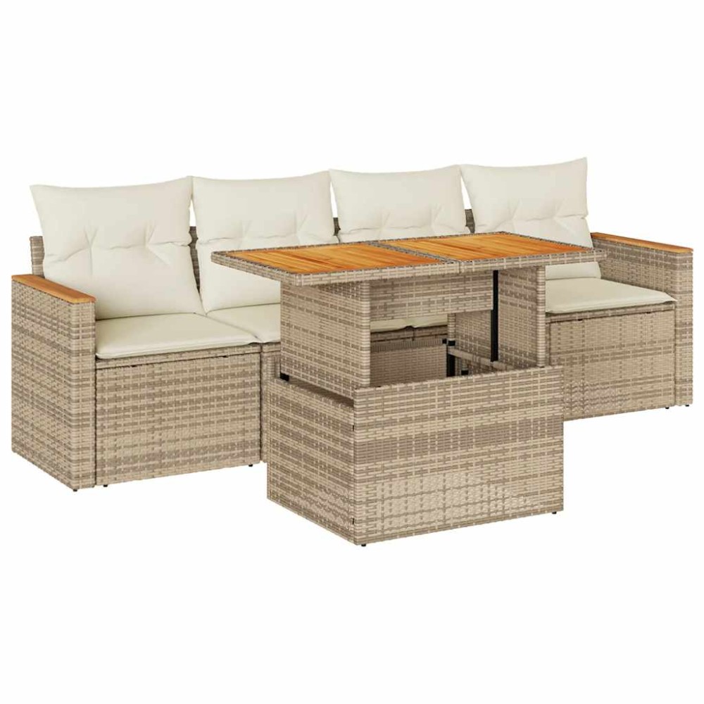 vidaXL Set canapele de grădină cu perne 5 piese bej poliratan/acacia