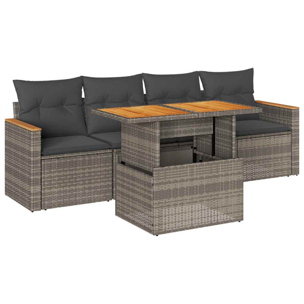 vidaXL Set canapea de grădină cu perne, 5 piese, poliratan/lemn acacia