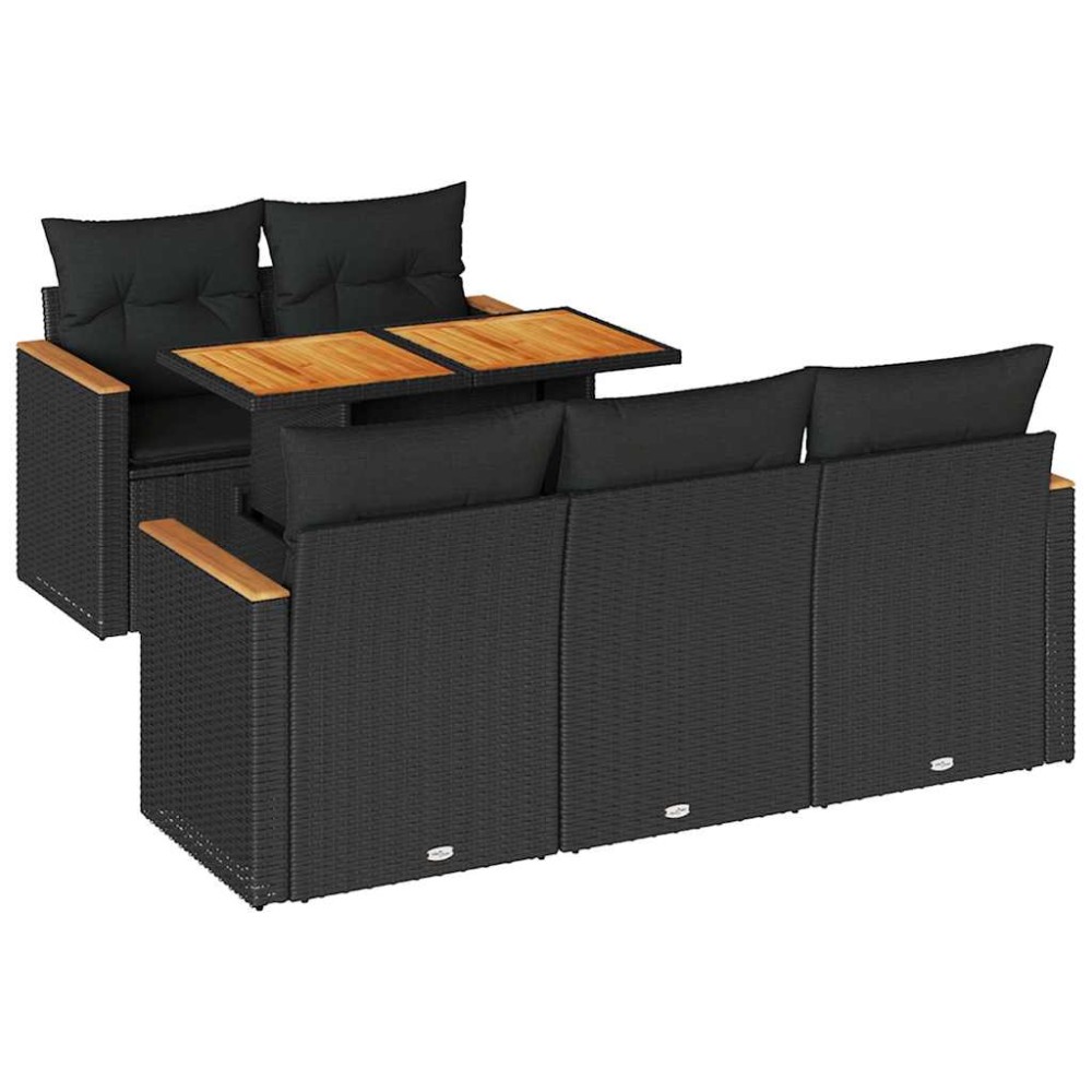 vidaXL Set mobilier grădină perne 6 piese negru poliratan/lemn acacia