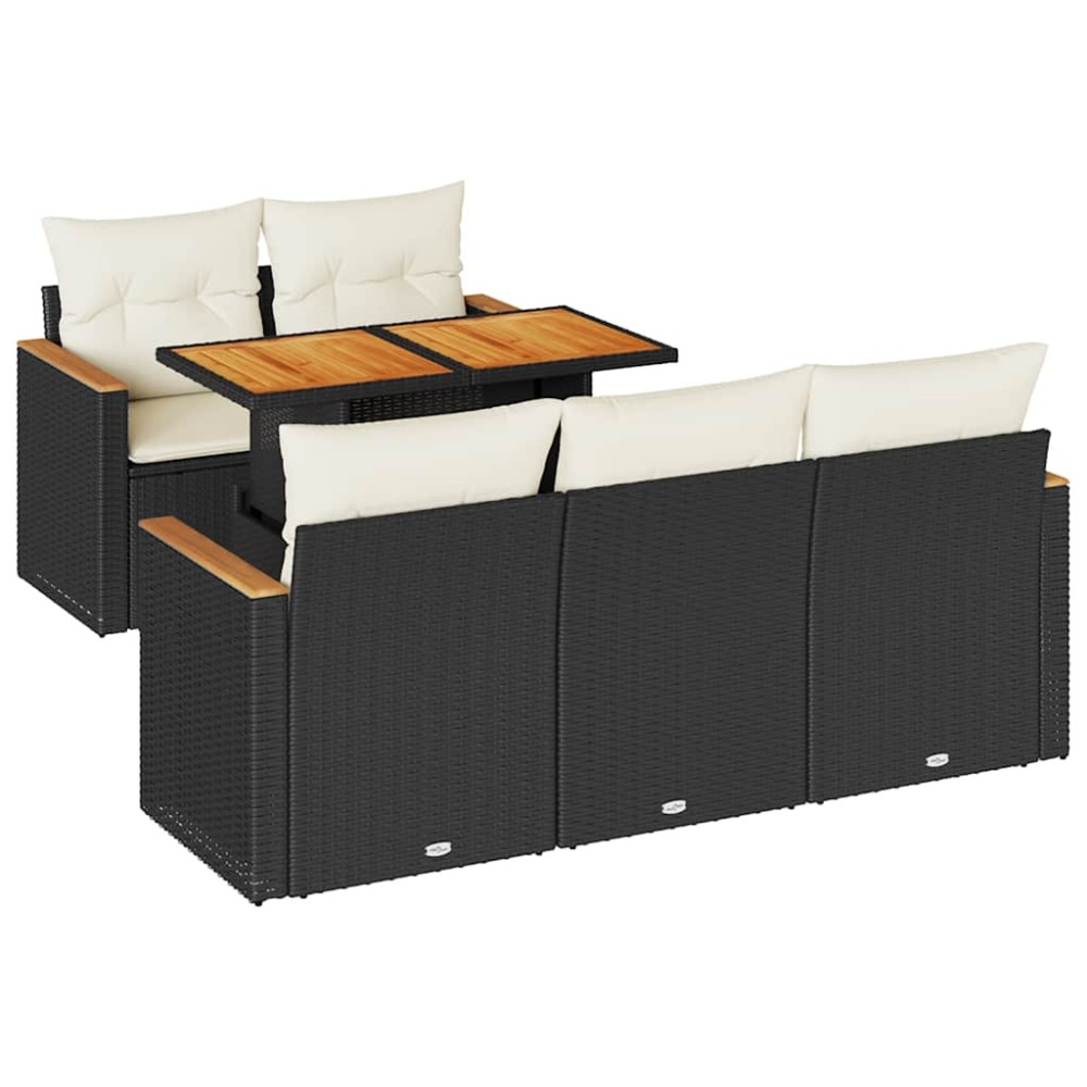 vidaXL Set mobilier grădină perne 6 piese negru poliratan/lemn acacia