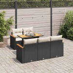 vidaXL Set mobilier grădină perne 6 piese negru poliratan/lemn acacia vidaXL Set mobilier grădină perne 6 piese negru poliratan/lemn acacia
