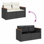 vidaXL Set mobilier grădină perne 6 piese negru poliratan/lemn acacia vidaXL Set mobilier grădină perne 6 piese negru poliratan/lemn acacia