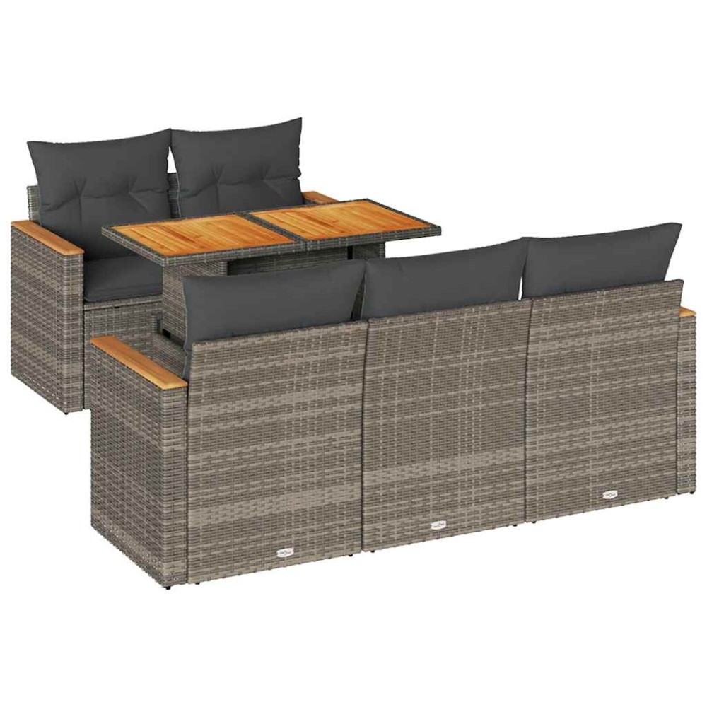 vidaXL Set mobilier grădină cu perne 6 piese gri poliratan/lemn acacia